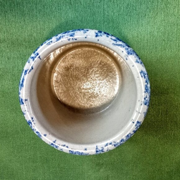 Roseville Pottery Blue Spongeware 1 Pt. Low Crock - Picture 2 of 3